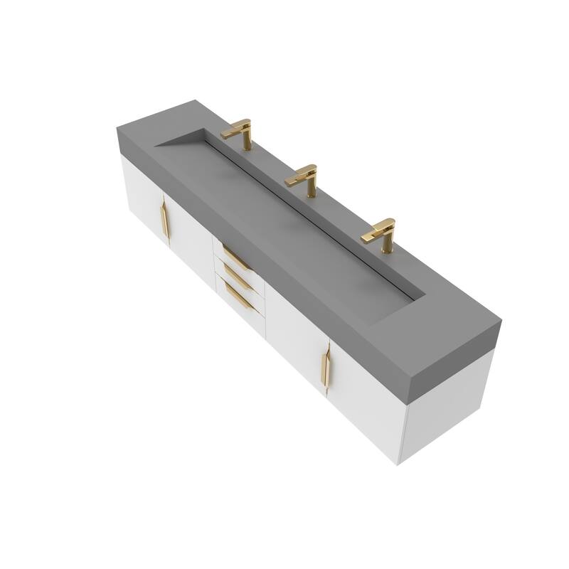 Nile 84" Wall Mounted Bathroom Vanity Set gr/ Gray Top