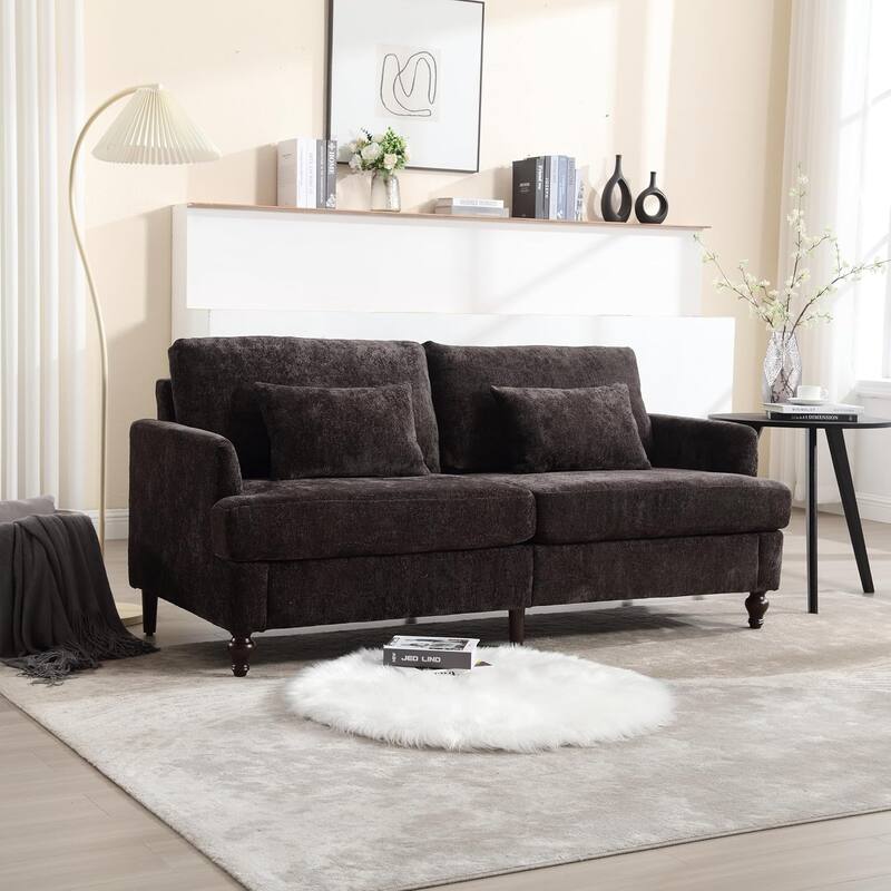 Roomfitters Chenille Loveseat Sofa, Mid-Century 2-Seat Upholstered Couch with Wooden Legs for Living Room