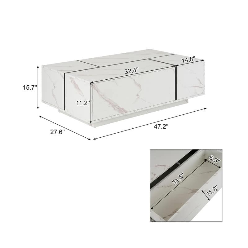 Rectangular Sliding Top Coffee Table with 2 Drawers and 2 Hidden Storage for Living Room 47.2"