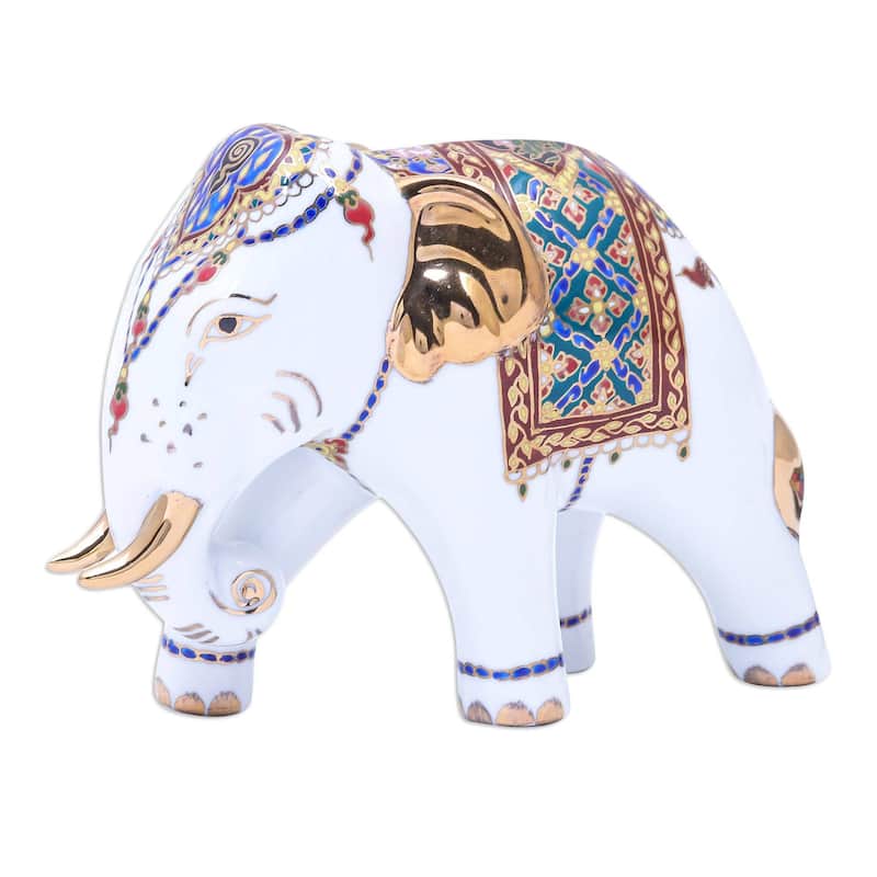 Novica Handmade Aristocratic Elephant Benjarong Porcelain Figurine