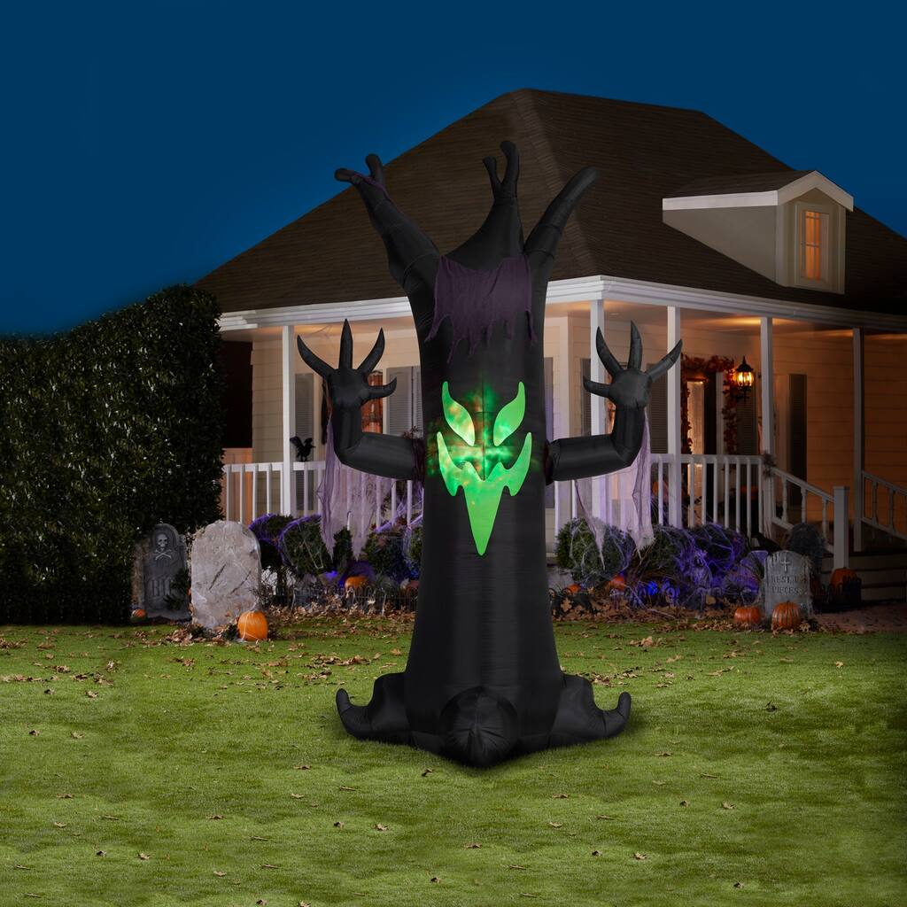 Gemmy Giant Animated Airblown Inflatable Scary Tree w/ Fire & Ice Light Effect, 10.5 ft Tall