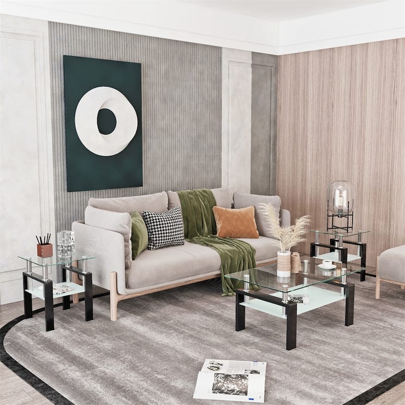 Modern Tempered Glass End Table (Set of 2)