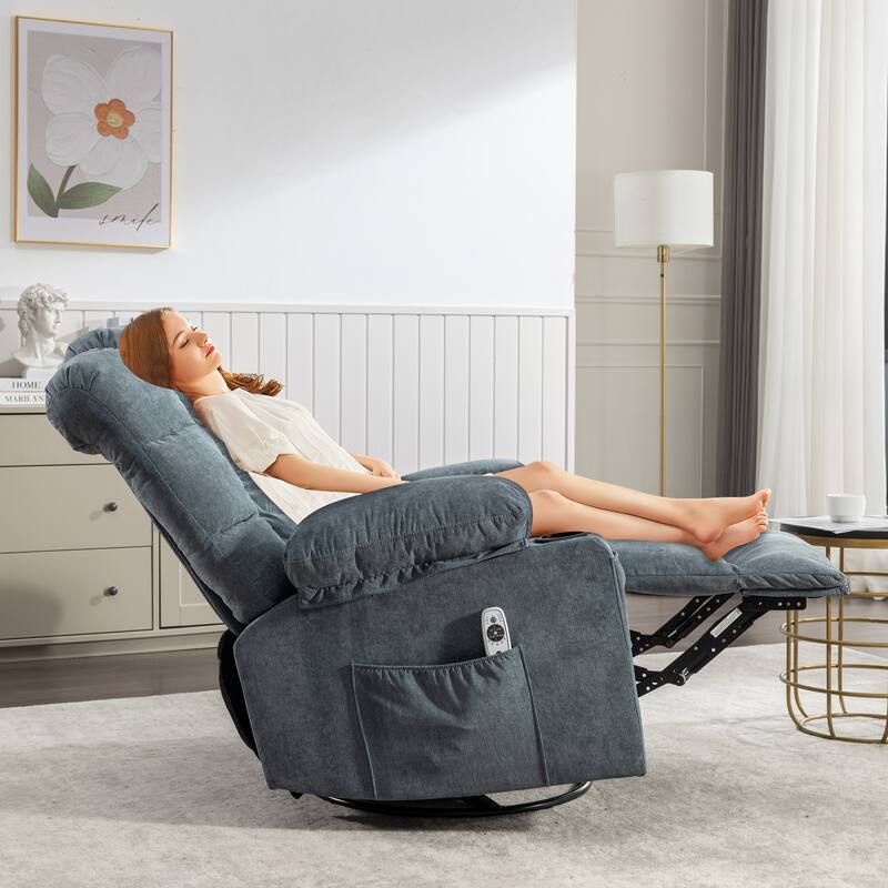 Grey Oversized Rocker Recliner Chair with Massage & Heat, 2 Cup Holders, USB Charging Port, 150° Recline & 30° Rocking Function