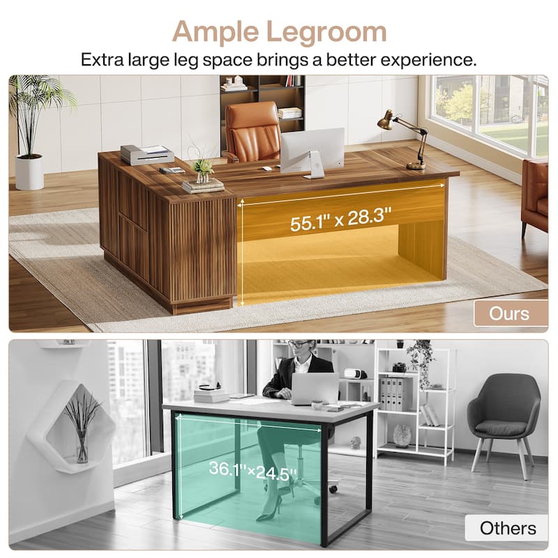 70.87-Inch L-Shaped Executive Desk with File Cabinet and Shelves, Large Computer Desk for Home Office