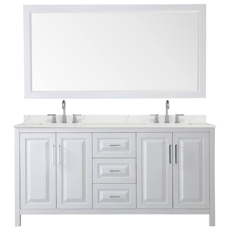 Daria 72-inch Double Vanity, 3 Hole Quartz Top, 70-inch Mirror