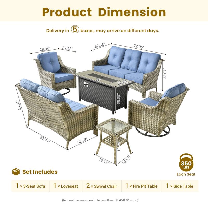 XIZZI 6-piece Patio Furniture Conversation Seating Set with Fire Pit