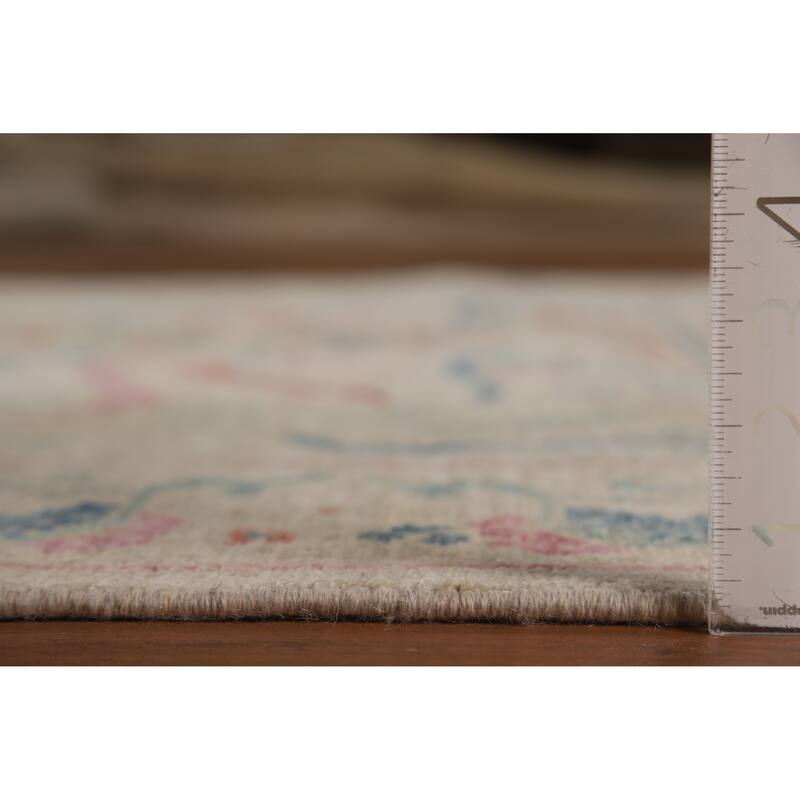 Vegetable Dye Beige Art Deco Turkish Rug Hand-Knotted Wool Carpet - 5'0"x 6'11"