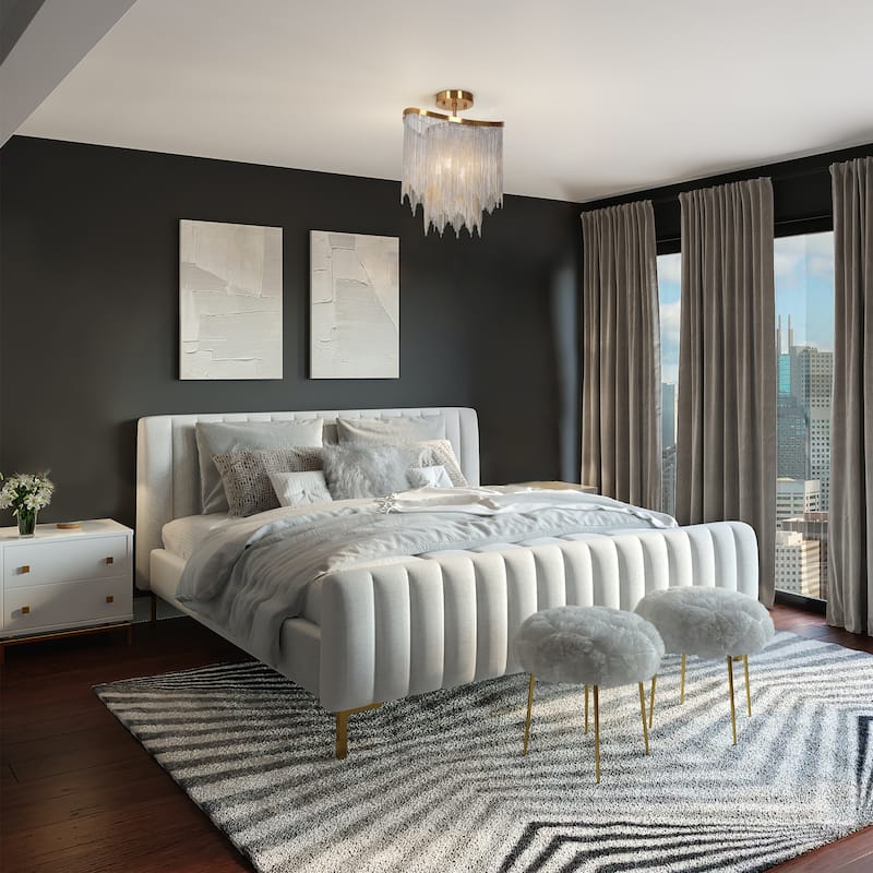 Modern Glam 4-Light Gold Chandelier Round Semi-Flush Mount Ceiling Light - D13" x H17.3" Max