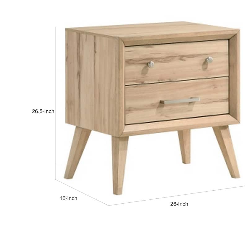 Oak Brown 2 Drawer 16 in. W Nightstand with Sturdy Hardware and Ample Storage