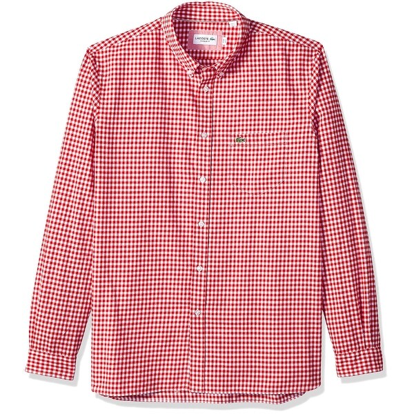 red lacoste button up shirt
