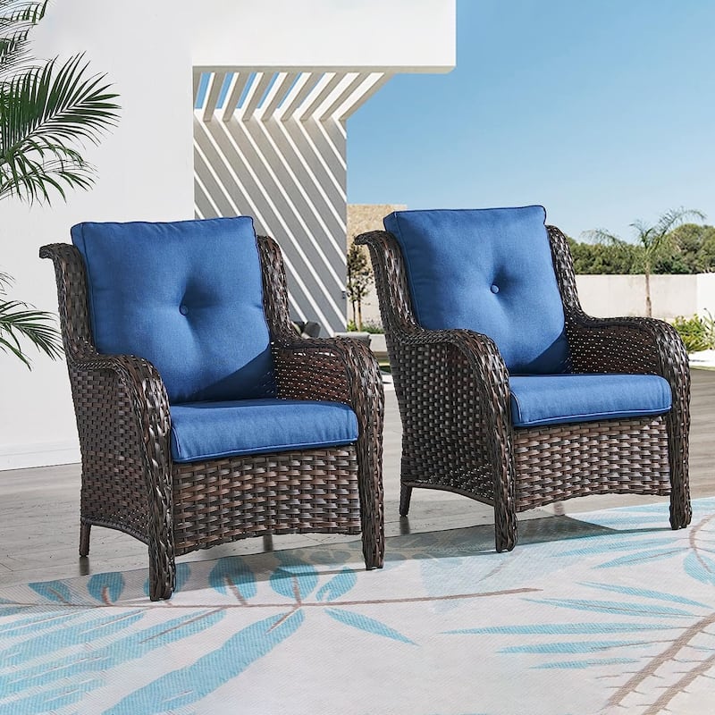 Pocassy Patio PE Wicker Chairs Rattan Dining Chairs - Brown - Blue