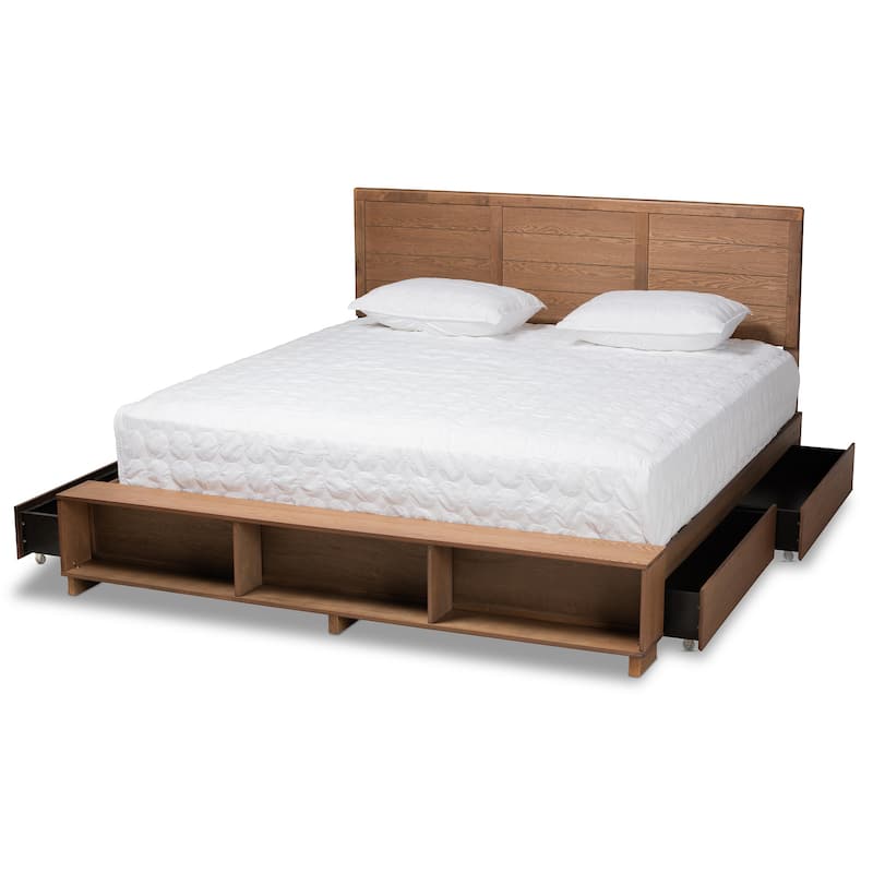 Alba King Size 4-Drawer Platform Storage Bed with Built-In Shelves