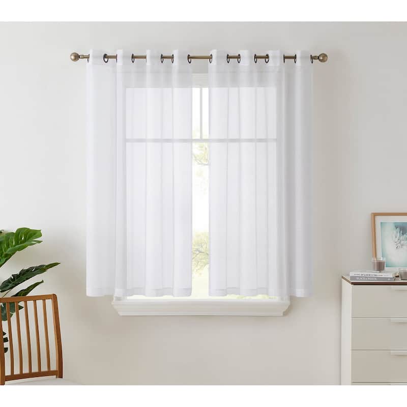 HLC.me 2 Piece Semi Sheer Voile Window Curtain Drapes Grommet Top Panels Bedroom, Living Room - Set of 2 panels - 54 W x 63 L - White