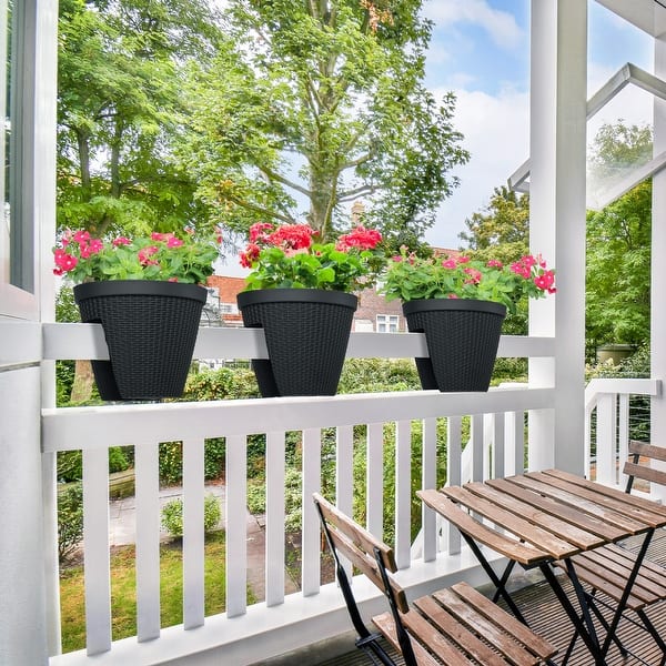 Aoodor 12'' Balcony Rattan Pattern Railing Planter Box with Drainage Holes and Adjustable Brackets - Set of 4 - 12''undefined11'' - Bed Bath & Beyond
