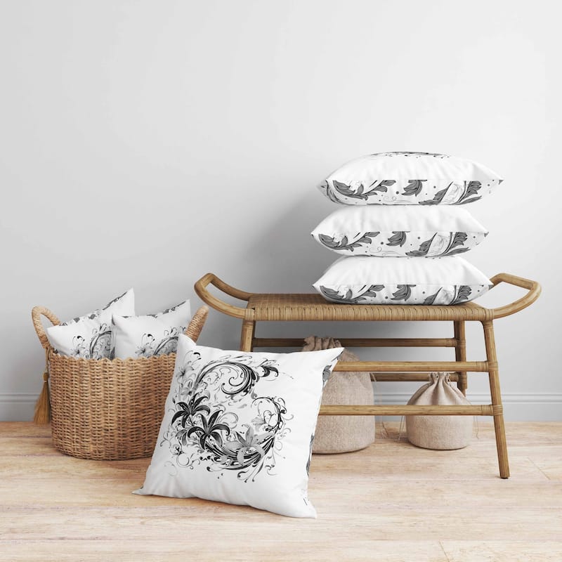 Petal and Swirl Faux Suede Reversible Throw Pillow White and Grey