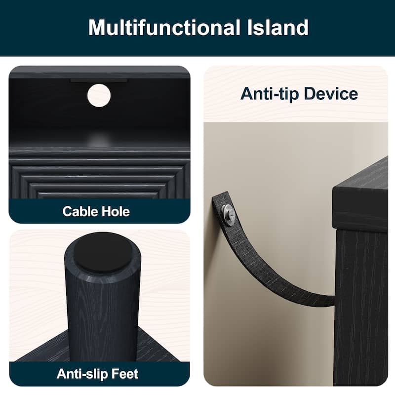 Nightstand Set of 2 with Charging Station and Solid Wood Legs