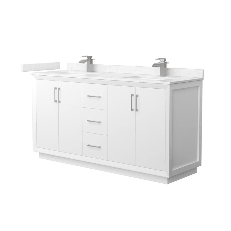 Wyndham Collection WCF414166D-VCA-UNSMXX Strada 66" Free Standing - White / Carrara Cultured Marble Top / Brushed - Painted