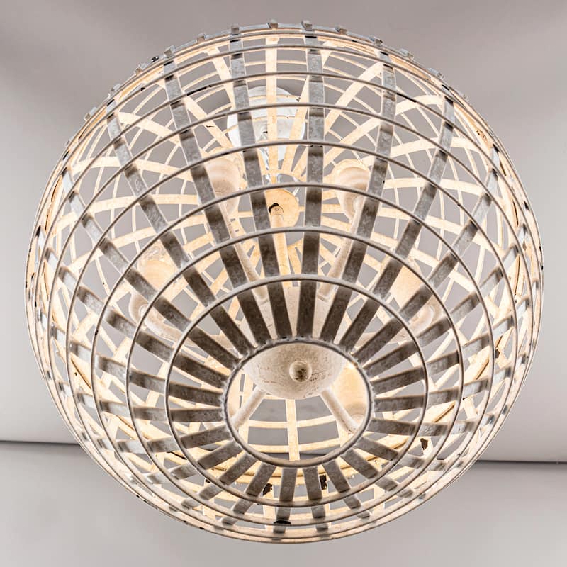 Cottage Distressed White Metal Globe Dimmable 6-Light Chandelier Pendant Light
