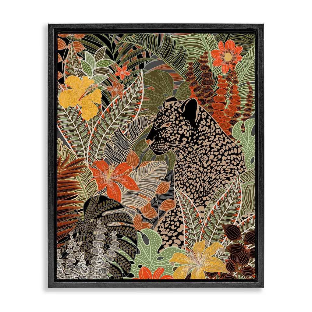 Stupell Leopard in Jungle Pattern Framed Floater Canvas Wall Art Design by Cat Thurman Designs