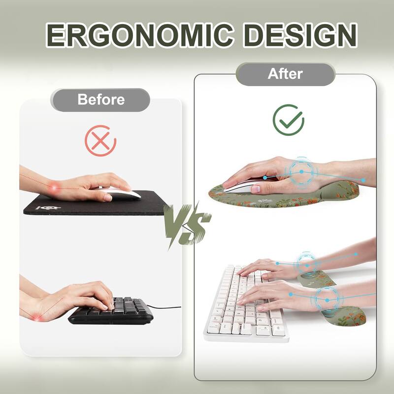 4Pcs Floral Ergonomic Desk Pad Set Flower Mat Desk Decor For Keyboard Laptop Computer