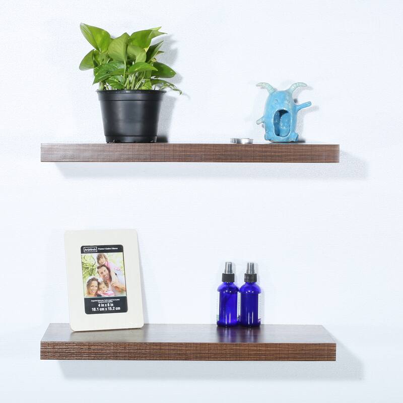 Set of 2 Modern and Contemporary Antique Walnut Floating Shelves - 9.25*23.62*1.5 inches