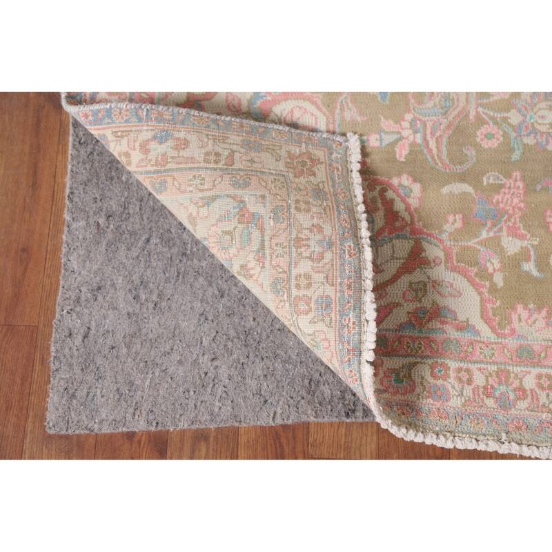 Hand Knotted Oriental 100% Wool Carpet Traditional Floral Green Mashad Area Rug - 9' 7'' X 6' 0''