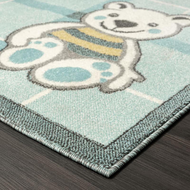 Kids Teddy Bear Plaid Area Rug