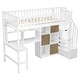 preview thumbnail 4 of 26, Solid Wood Loft Bed with Built-in Desk and LED, Twin Size Frame with Storage Shelves, Cabinets & Storage Staircase for Kids