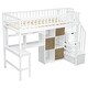 preview thumbnail 22 of 32, Wooden Loft Bed Twin Size High Loft Bed with Light, Cabinets and Storage Shelves, All-in-One Bed Frame with Staircase and Desk