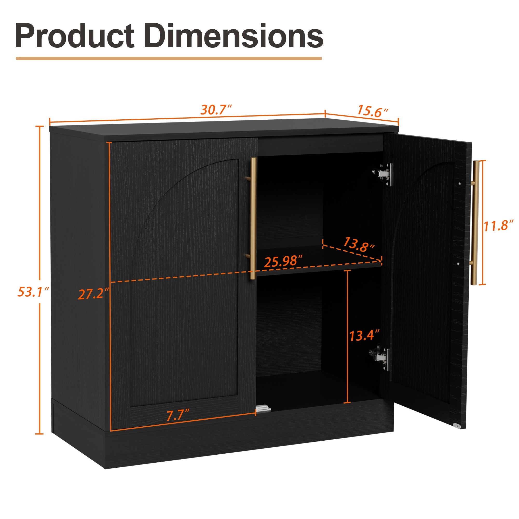 あるたん　Curio キュリオ Arched Two-Door Cabinet Curio Display Cabinet with Gold Handles
