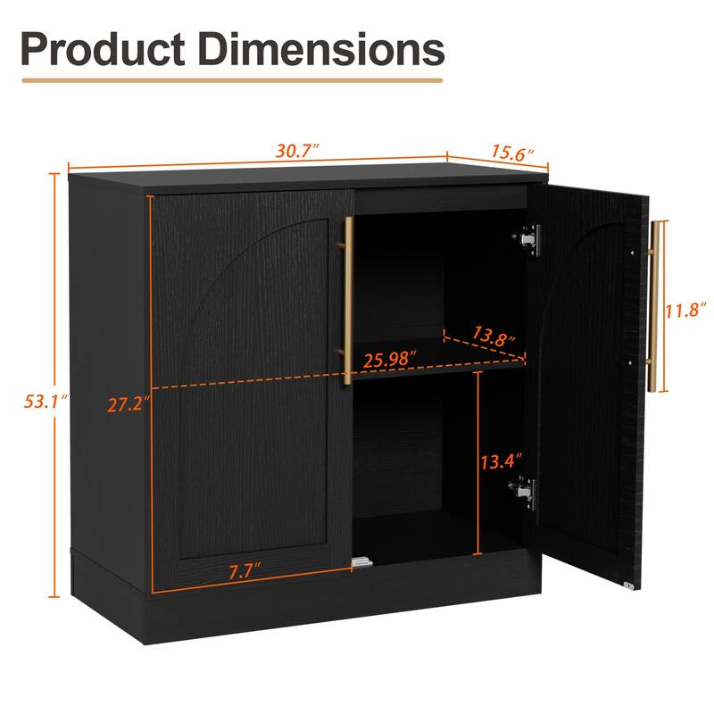 Arched Two-Door Cabinet Curio Display Cabinet with Gold Handles