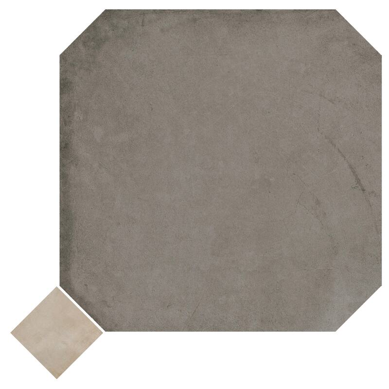 Merola Tile Laverton Octagon Grafito with Taco Arena 7-7/8" x 7-7/8" Porcelain Floor and Wall Tile