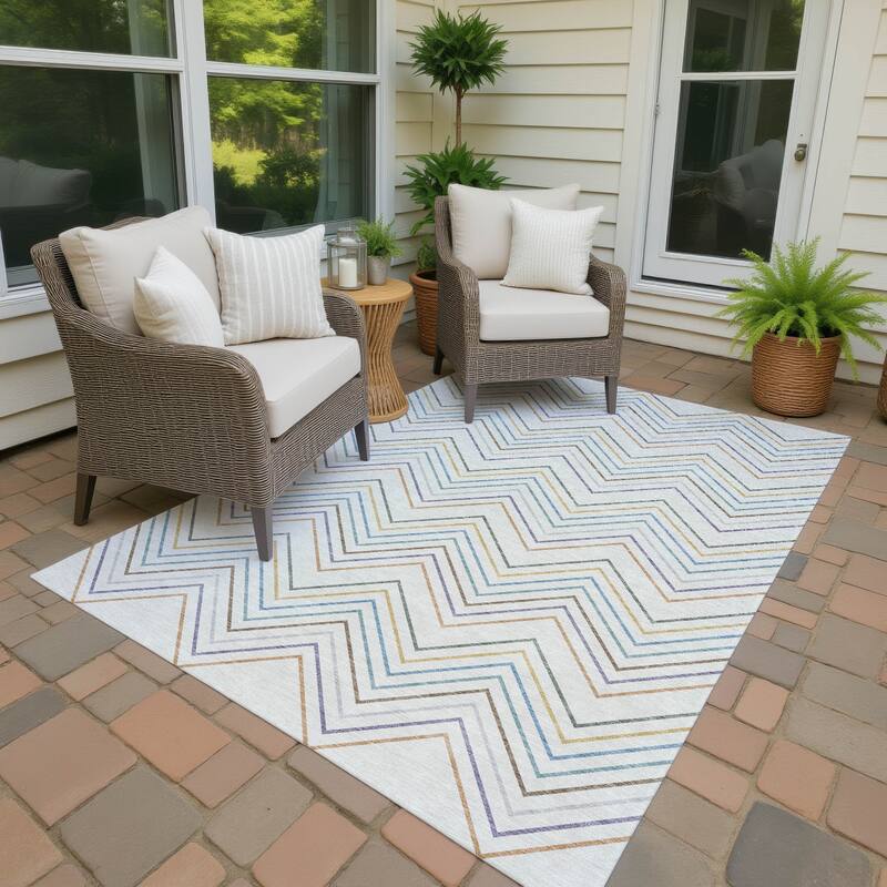Machine Washable Indoor/ Outdoor Modern Chevron Chantille Rug - Seaside - 9' x 12'