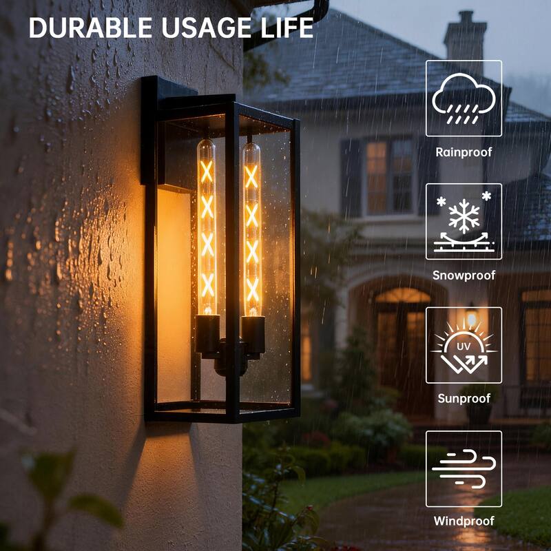 Black Outdoor Lighting Wall Sconce with Clear Glass