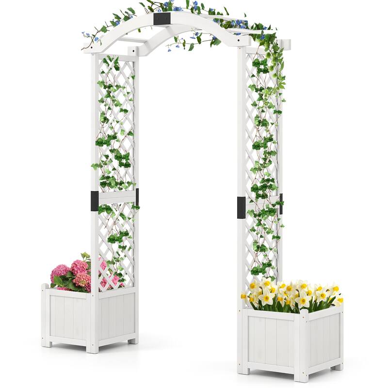 Gymax Garden Arbor w/ Planter Wooden Planter Arch w/ Trellis White - Brown
