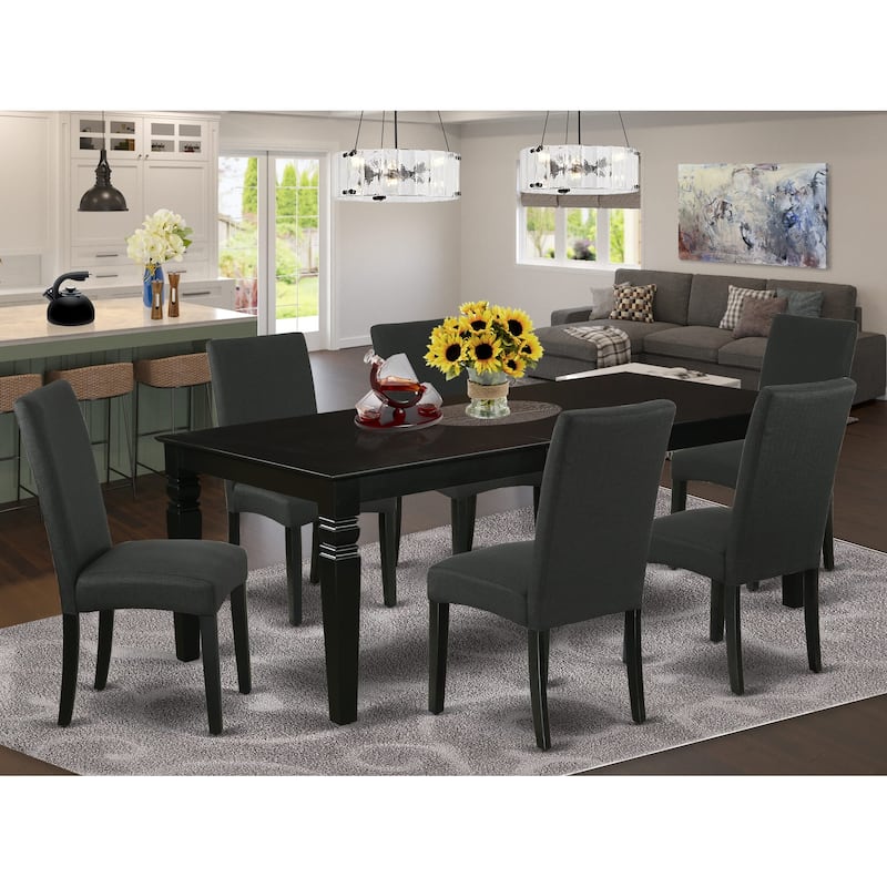 East West Furniture Dining Set- a Dining Table and Black Color Linen Fabric Chairs, Black(Pieces Options) - LGDR7-BLK-24
