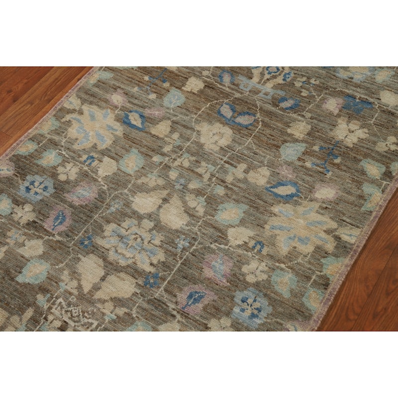 Hand Knotted Oriental 100% Wool Carpet Transitional All-Over Greys & Charcoal Oushak Runner Rug - 11' 8'' X 3' 0''