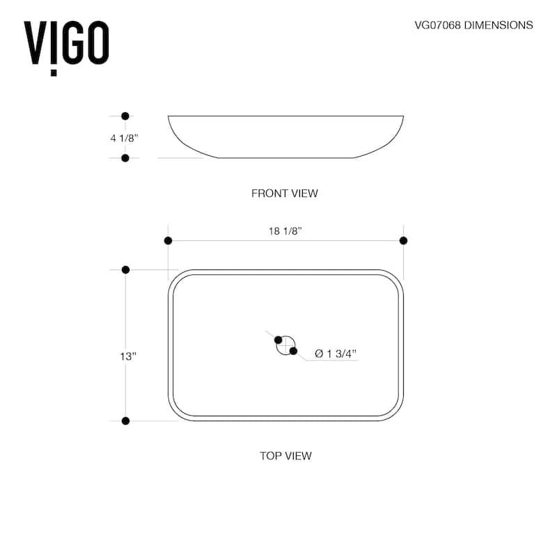 VIGO Donatello 18"L x 13"W x 4"H Glass Rectangular Vessel Bathroom Sink