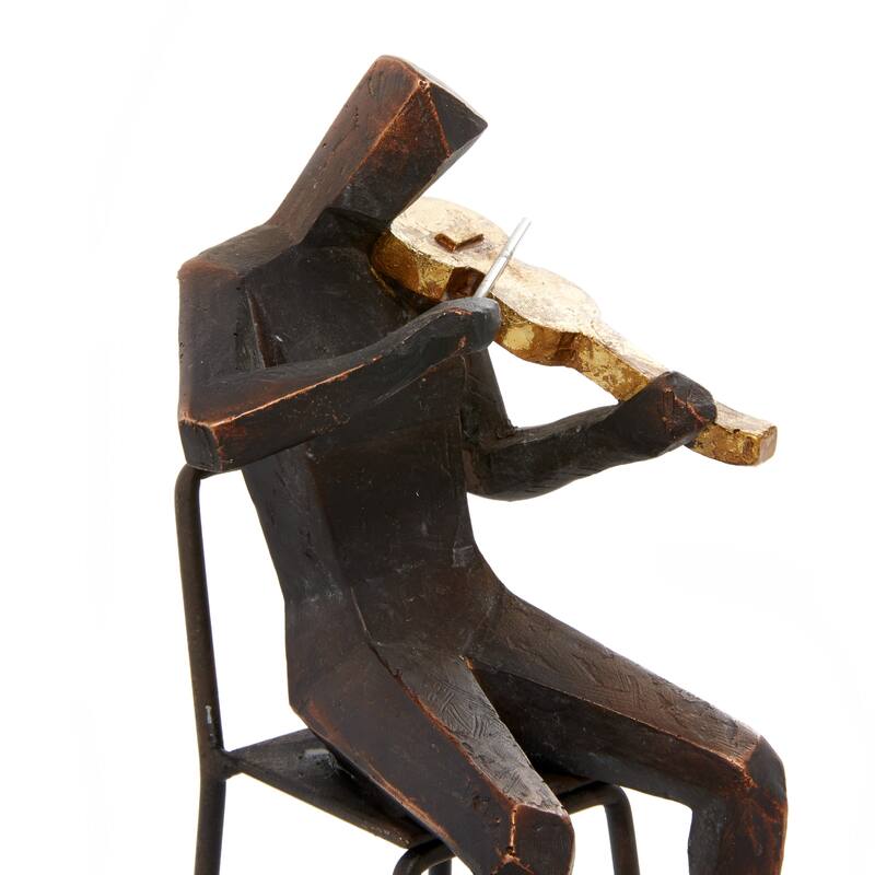 Brown Polystone Musician Decorative Sculpture with Gold Instruments (Set of 4)