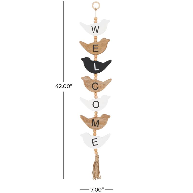 Brown or Black Wood Handmade Family Sign Bird Wall Decor with Tassel and Bead Accents