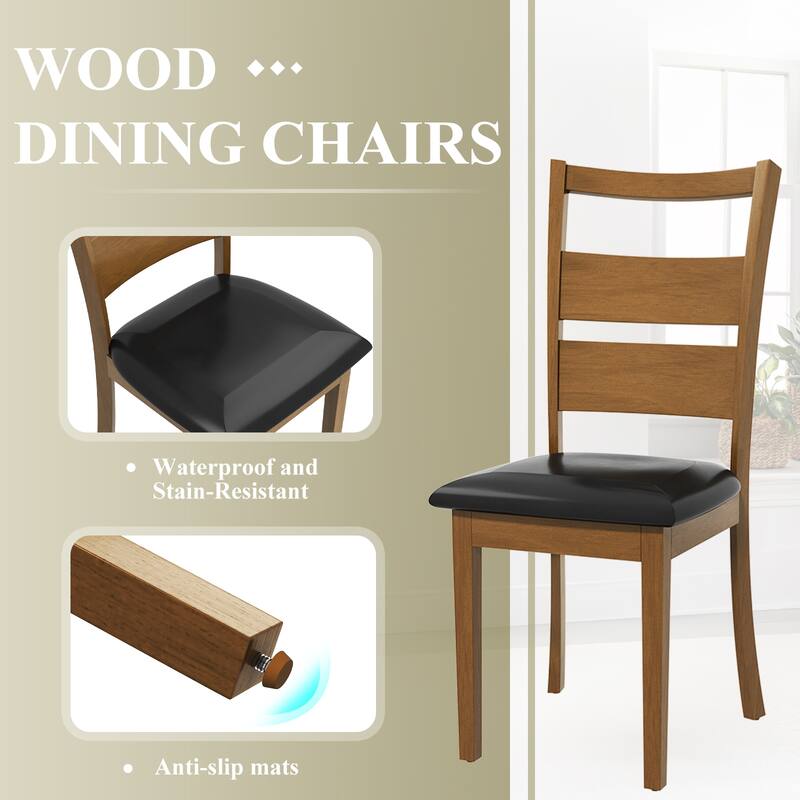 PU Leather Dining Chairs Set of 2 - Ladder High Back w/Adjustable Foot Pegs，Dark Brown