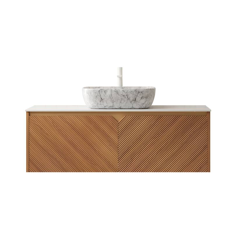 48" Bathroom Vanity with Vessel Sink, Wall-Mounted Floating Storage Cabinet with Double Doors