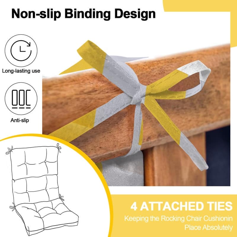 2 Pcs Set High Back Patio Chair Cushions, 44'' x 22''x 4''Tufted Rocking Chair Cushions, for Garden Porch Home Office Chair Use