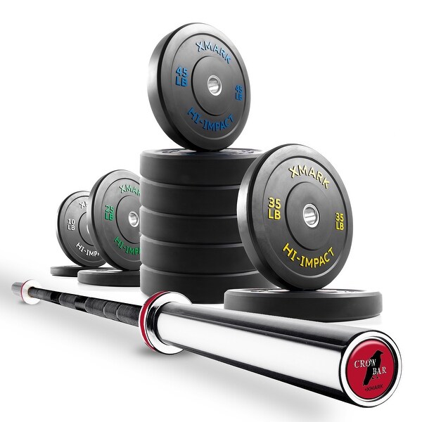 XMark CROWBAR Olympic Bar Plus a 410 lb Set of XM 3393 Bumper Plates Bed Bath Beyond 28677401
