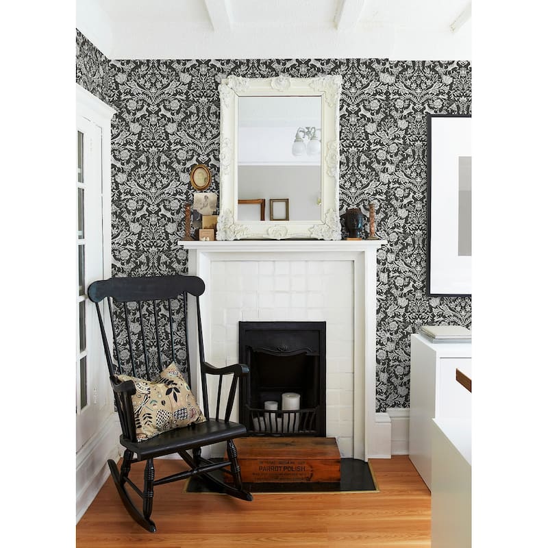 Chesapeake Forest Dance Charcoal Damask Wallpaper