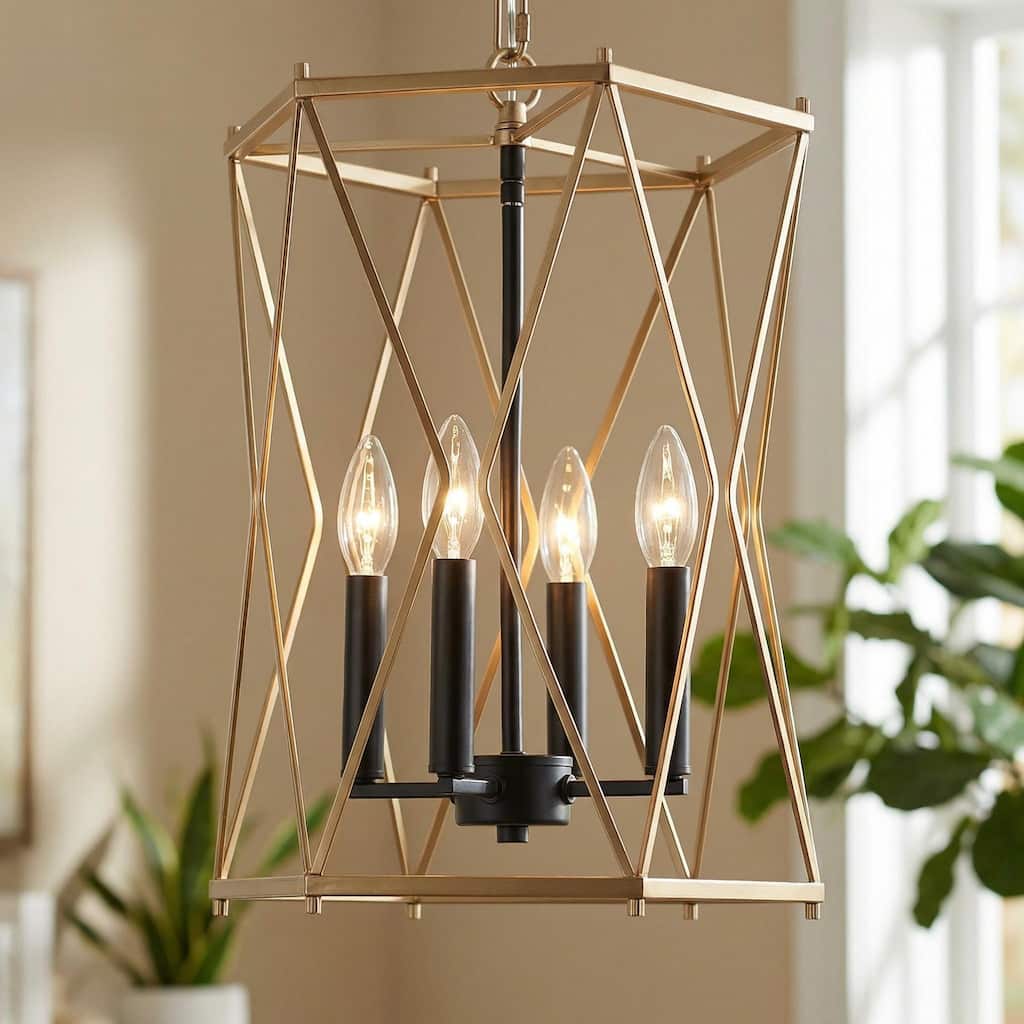 Modern Transitional 4-Light Chandelier Geometric Lantern Large Kitchen Island Pendant Lights - D12.5"x H 18"