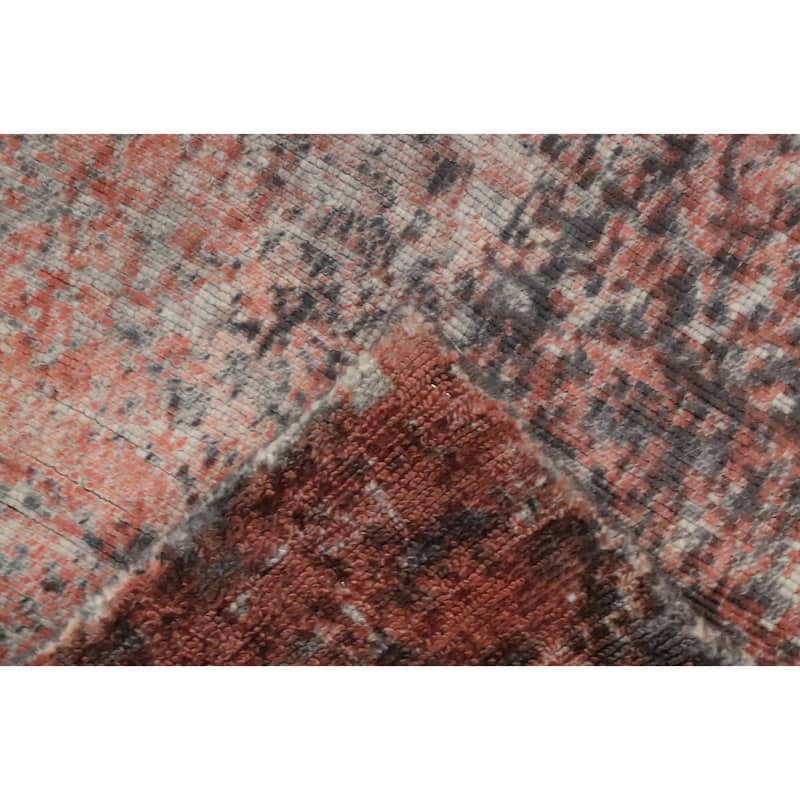 Hand Knotted Oriental Viscose Silk Carpet Modern Abstract Oranges & Rust Abstract Area Rug - 8' 0'' X 5' 0''