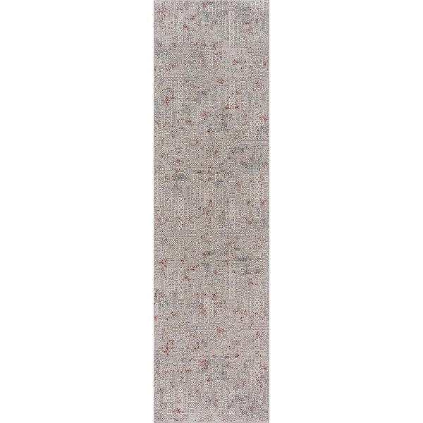 slide 2 of 7, LR Home Carved Transitional Geometric Polyester Area Rug, Gray and Ivory 2'2" x 7'7"