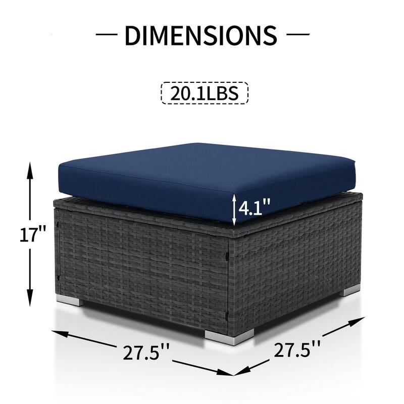 FINCATI 2-piece Oversized Luxury Patio Outdoor Ottomans with Cushions, Royal Rattan Wicker Square Footrests