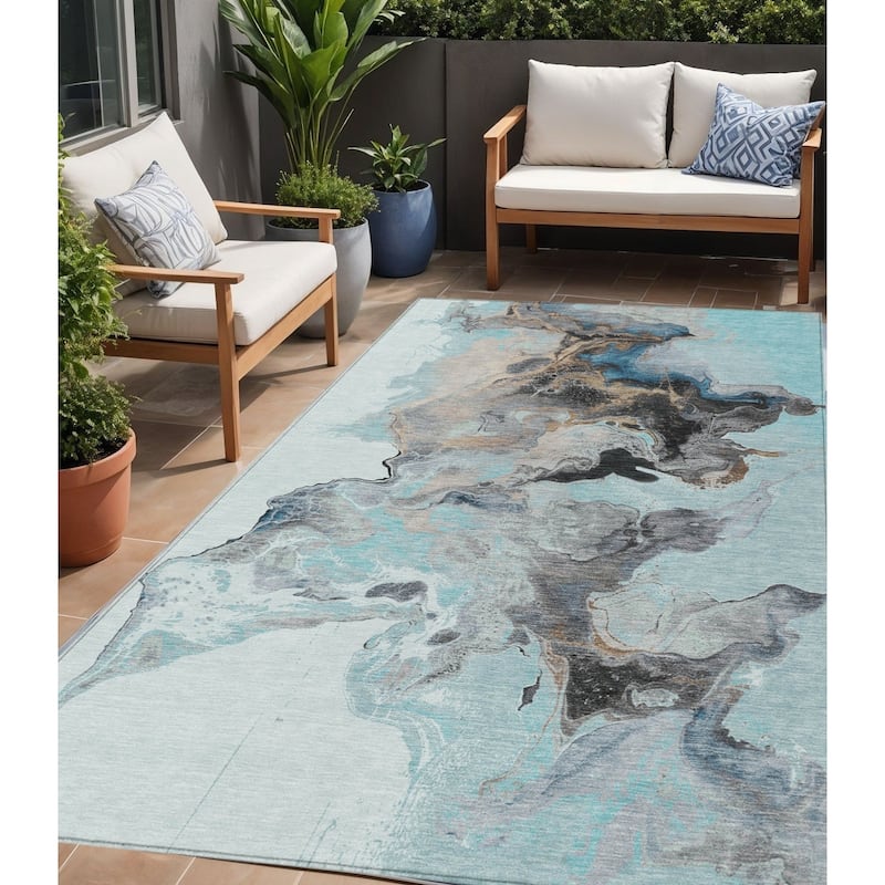 HomeRoots Abstract Modern Rectangle Outdoor Rug - 5' X 8'